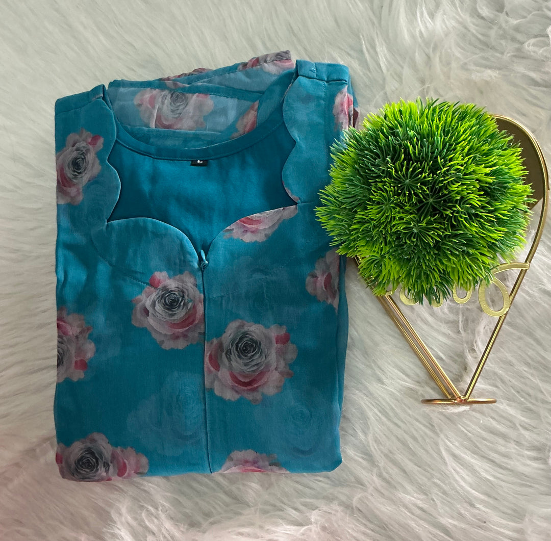 Blue georgette casual  Dress With Lining ( No-Iron Everyday Dress)
