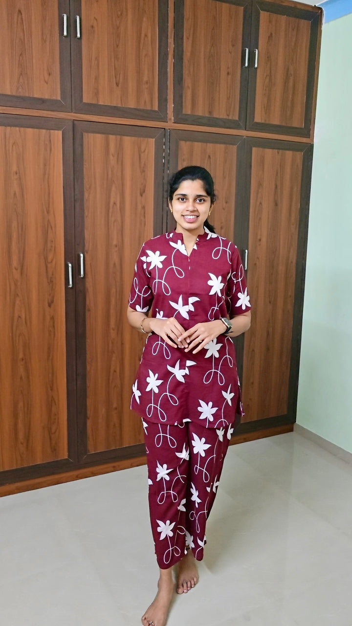 Theera - Maroon Night Co -ord  Set ( pre order )