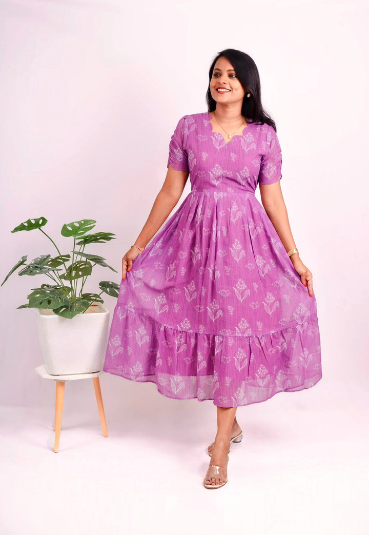 Lilac Georgette Casual  Dress With Lining ( No-Iron Everyday Dress)