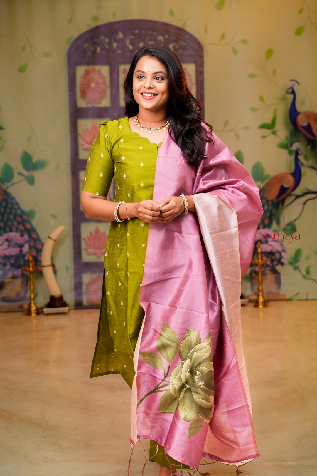 Yaaz-Green raw silk Kurta 3 piece set