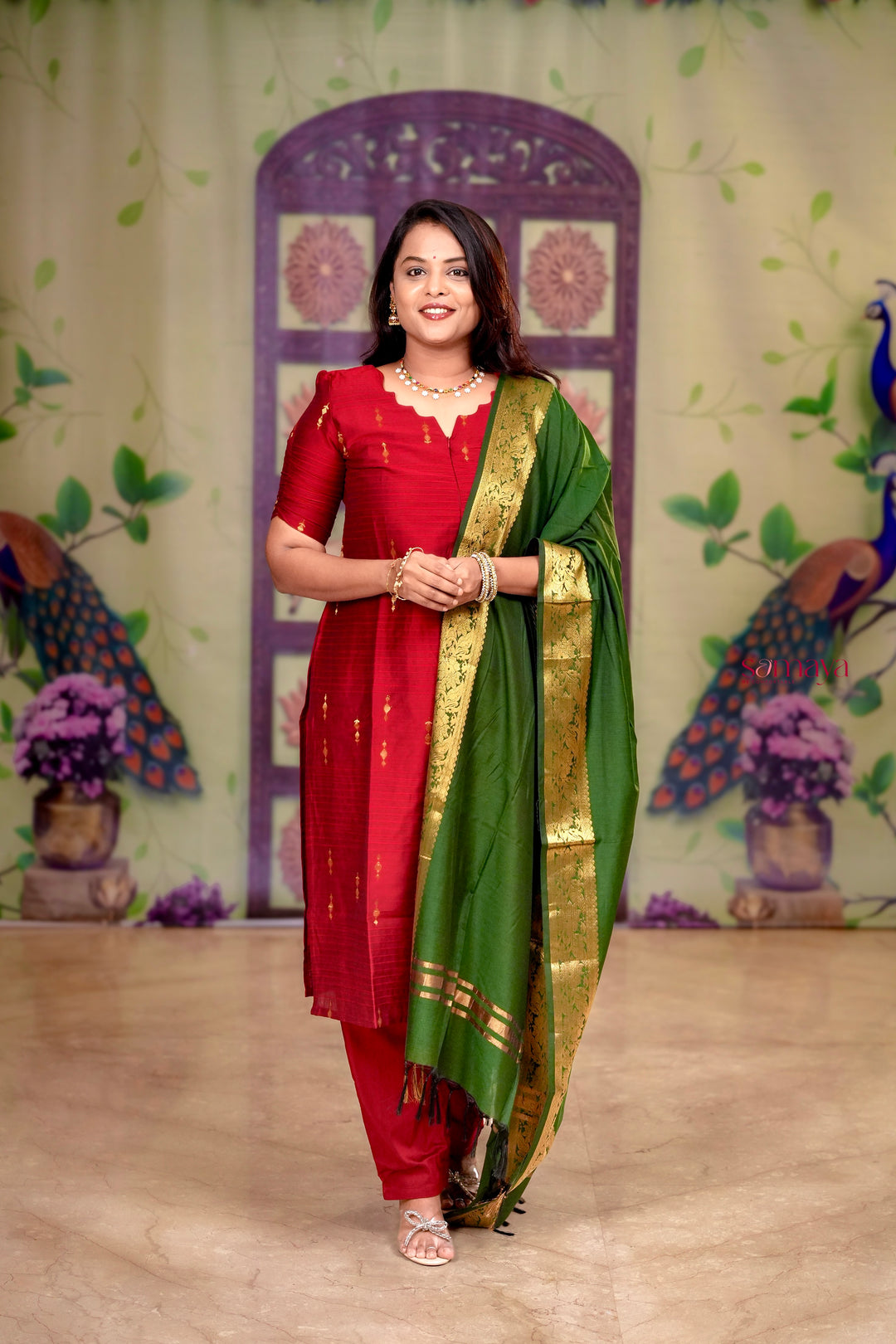 Mahalakshmi  raw silk Kurta Set of 3 with golden silk zari dupptta