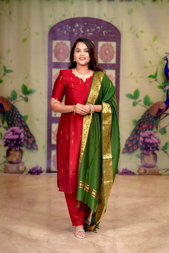Mahalakshmi  raw silk Kurta Set of 3 with golden silk zari dupptta