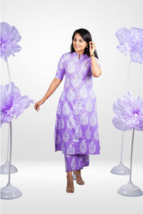 Lilac  cotton Kurta set (button opening)