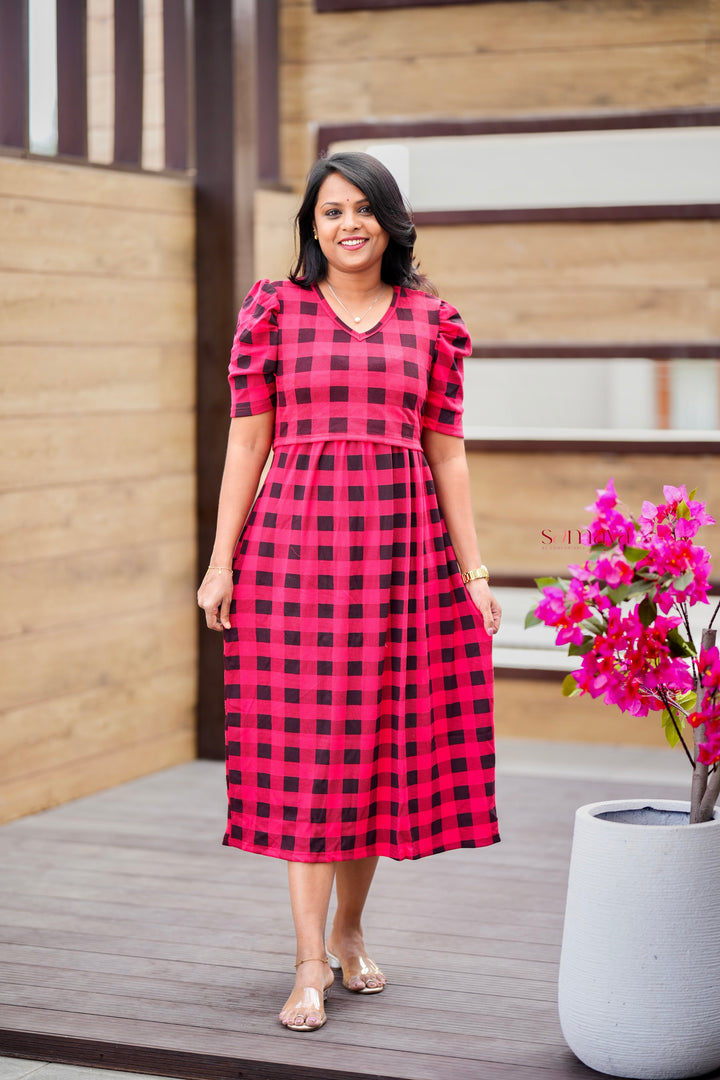 Calf Length checked medium Weight Dress