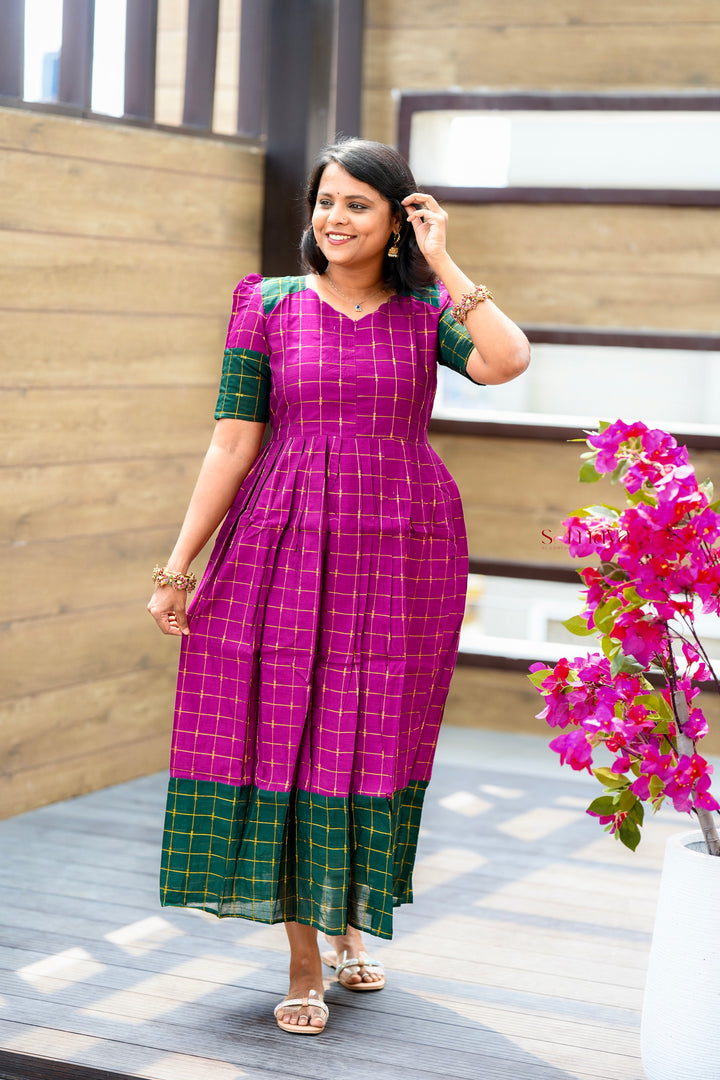 Poongulazi checked maxi Dress With Lining ( pre order )