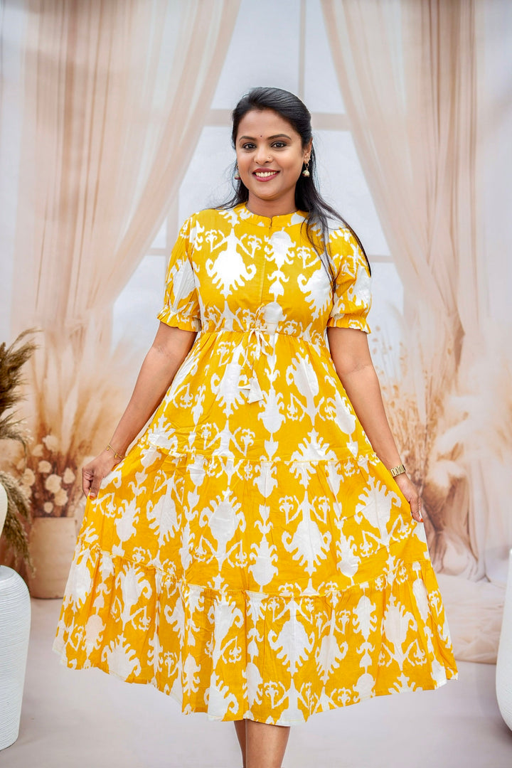 Yellow Casual Dress With Lining