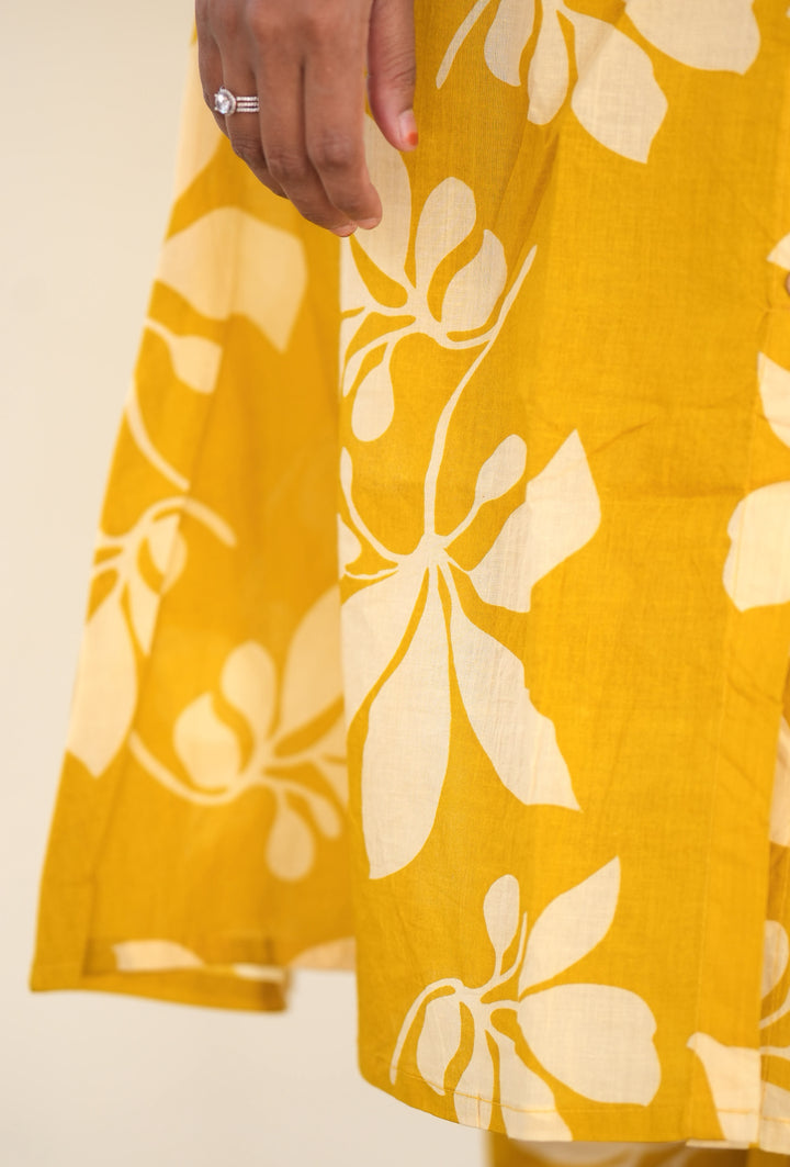 Yellow cotton kurta set (button opening)