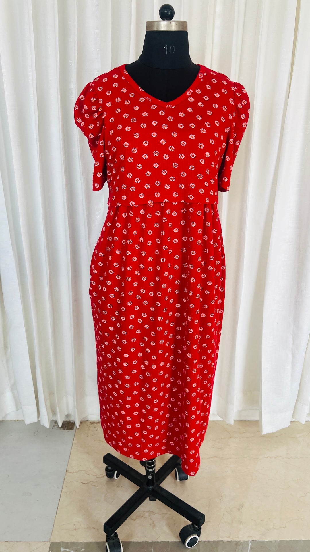 Calf Length BURNT ORANGE  Waffle  Dress