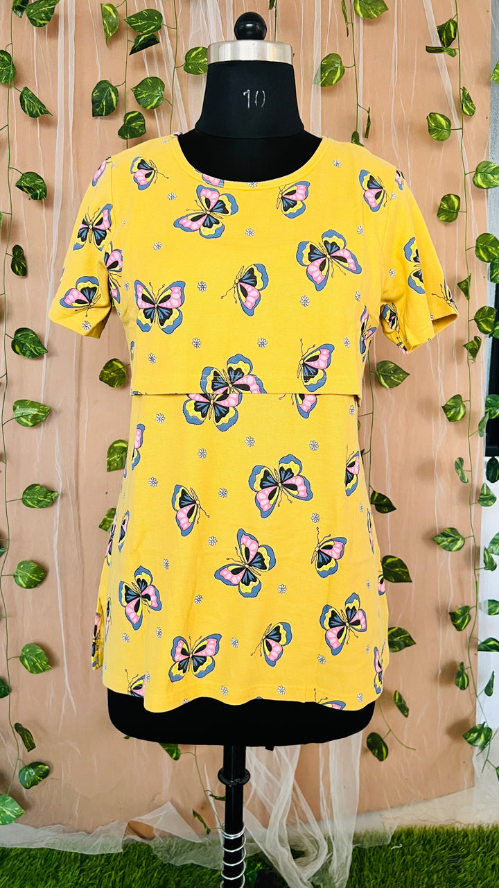 Yellow Butterfly Maternity T-shirt( Minor embroidery variation so sold at sale price )
