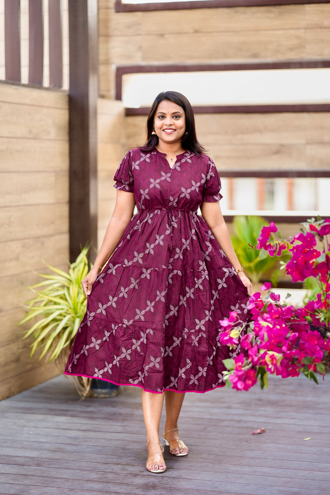 Plum casual Dress With Lining