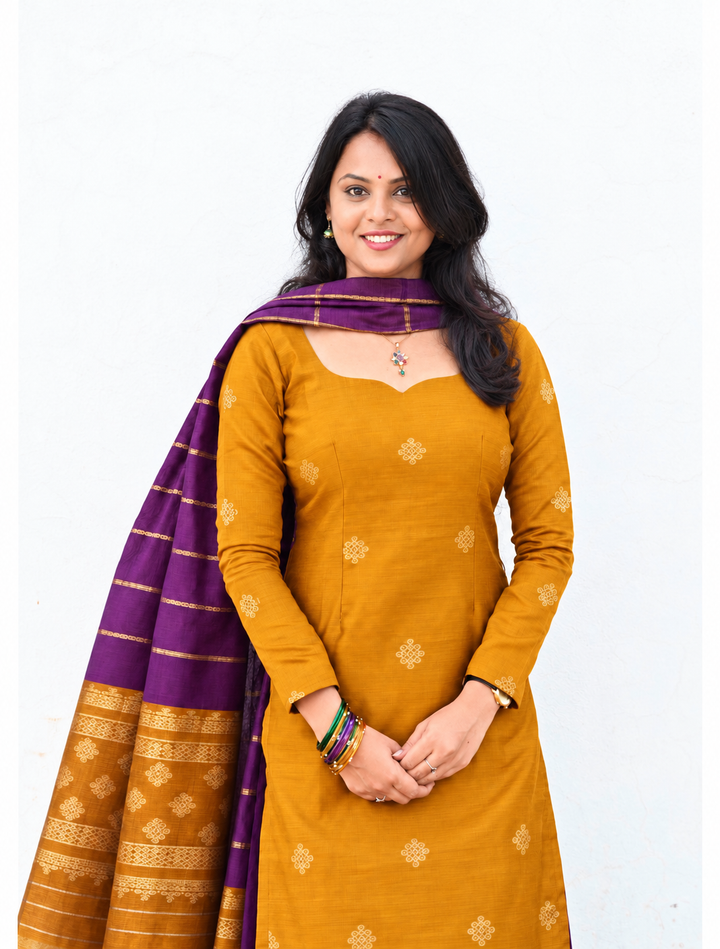 Kolam Mango & Violet  3 piece salwar suit set with dupptta ( pre order ) 30 Oct dispatch ( limited edition )