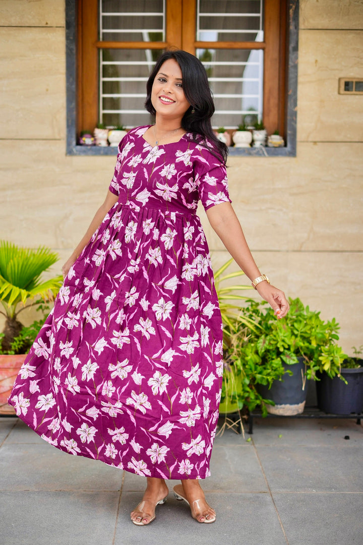 Mayil -maroon  day to night dress without lining