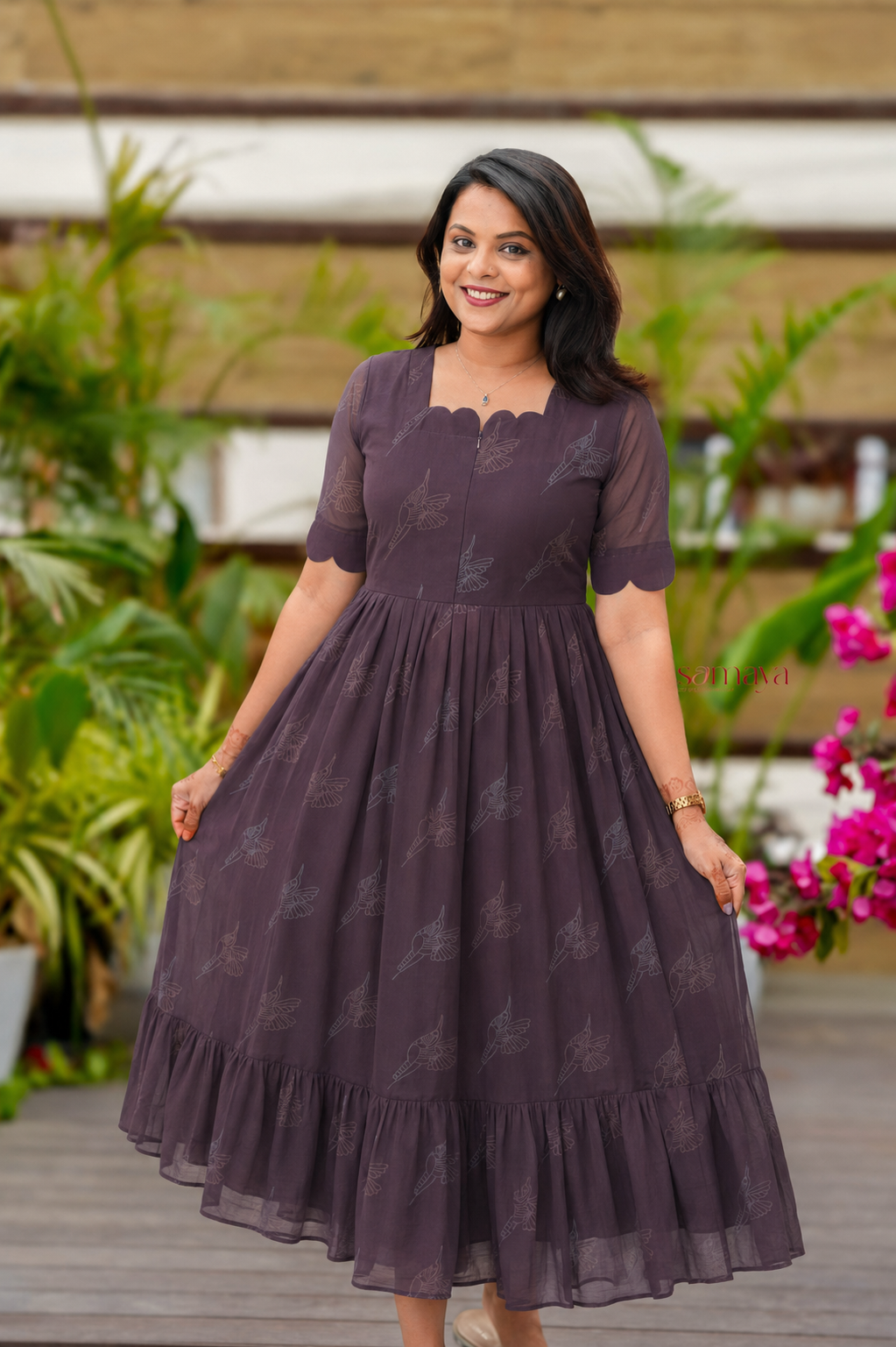 Brown georgette casual Dress With Lining ( No-Iron Everyday Dress)
