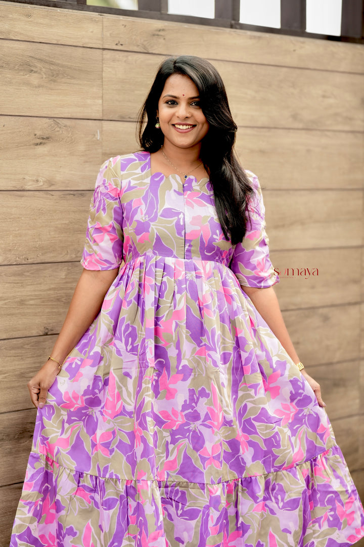 Laya Floral Dress With lining( Wrinkle-Free Cotton Blend Dress)