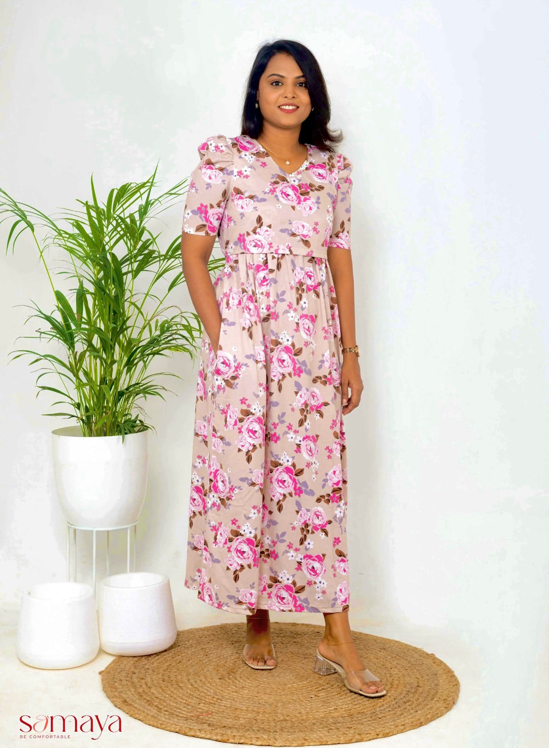 Maxi cream floral  Light Weight Dress