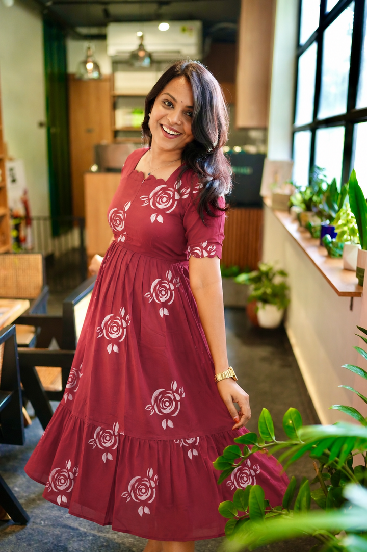 Rose - georgette casual  Dress With Lining ( No-Iron Everyday Dress)