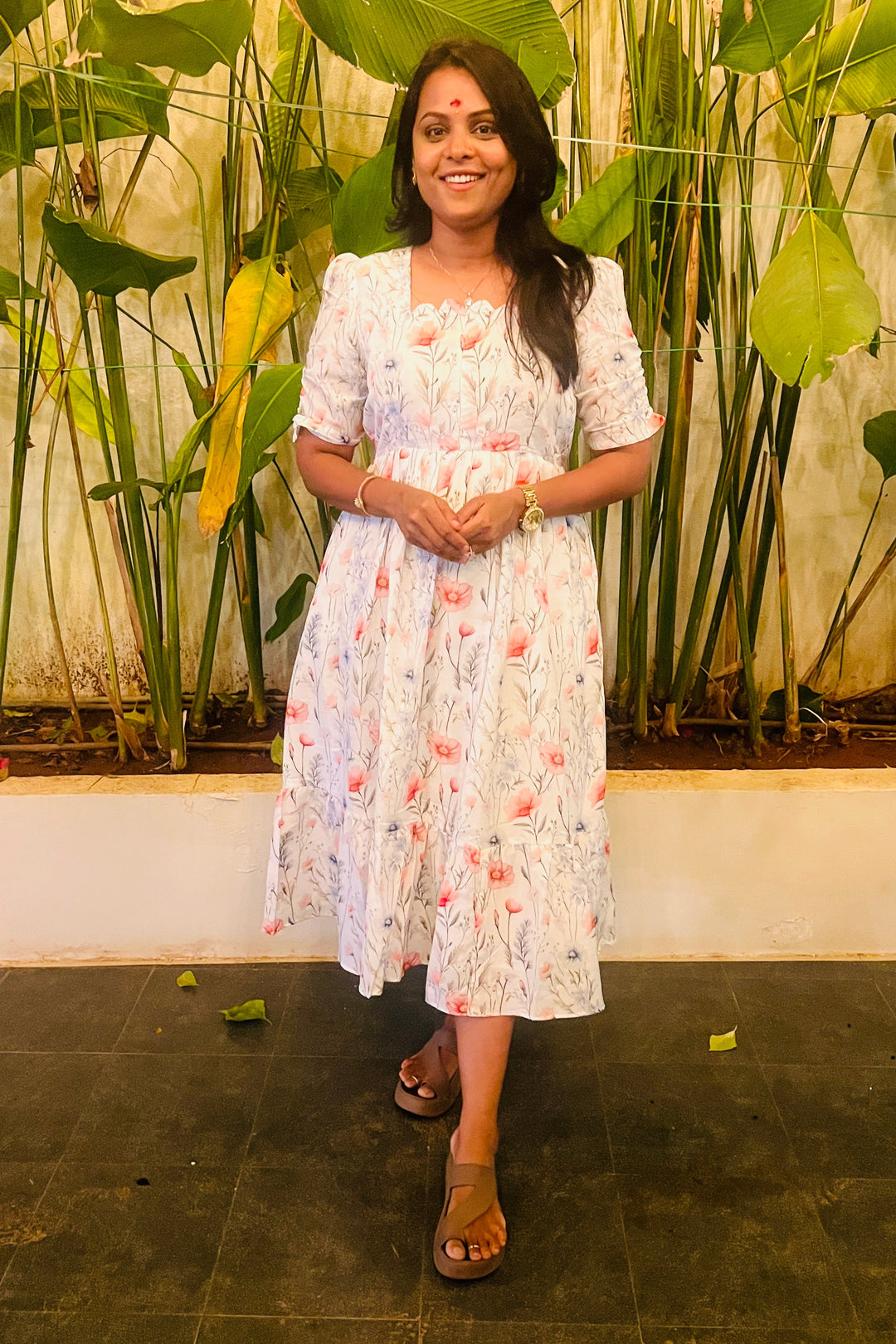 Roh white bloom Dress With Lining