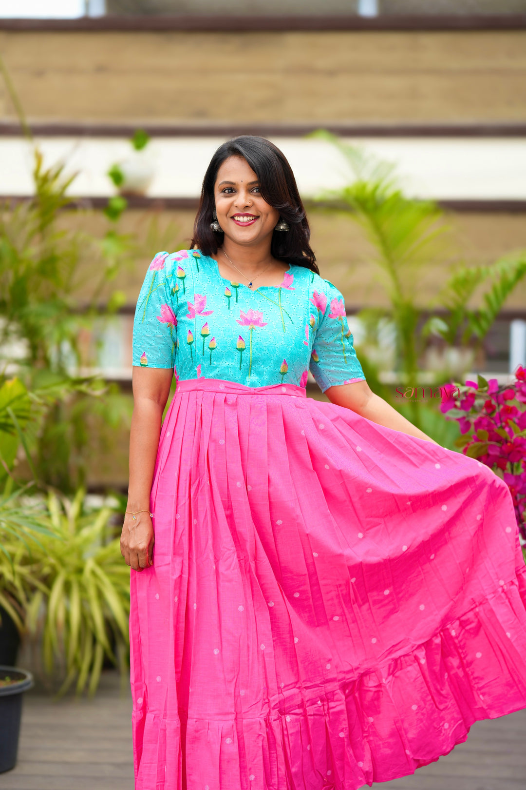 Maxi Lotus Hakoba-handloom cotton  Dress With Lining