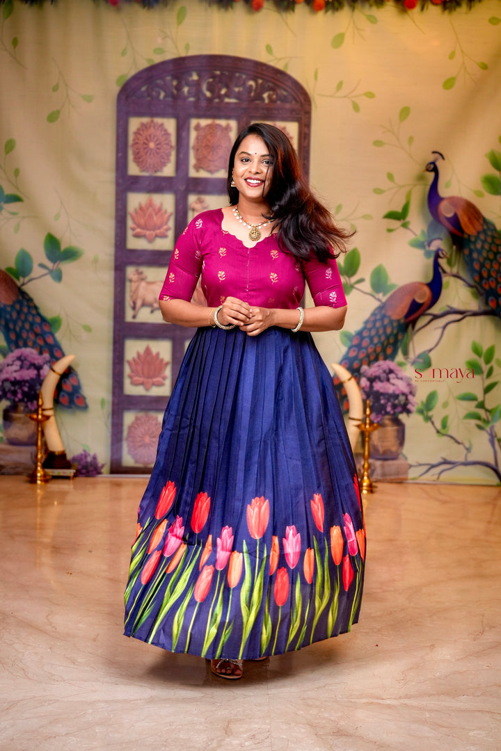 Varshini - blue festive  maxi dress with lining