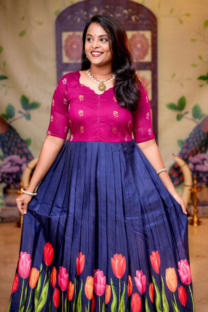 Varshini - blue festive  maxi dress with lining