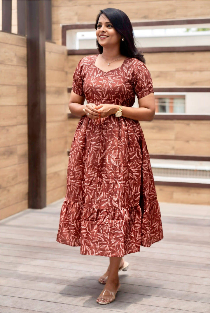 Chocolate Casual Dress With Lining