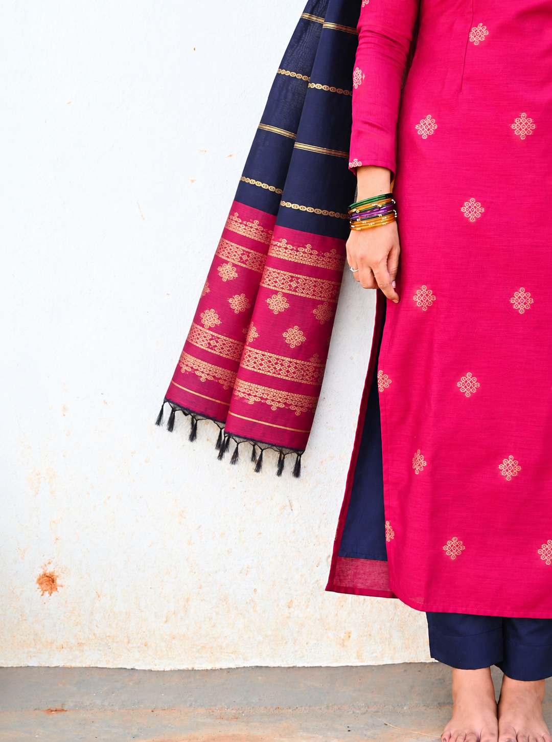 Kolam pink  & blue   3 piece salwar suit set with dupptta ( pre order ) ( limited edition )