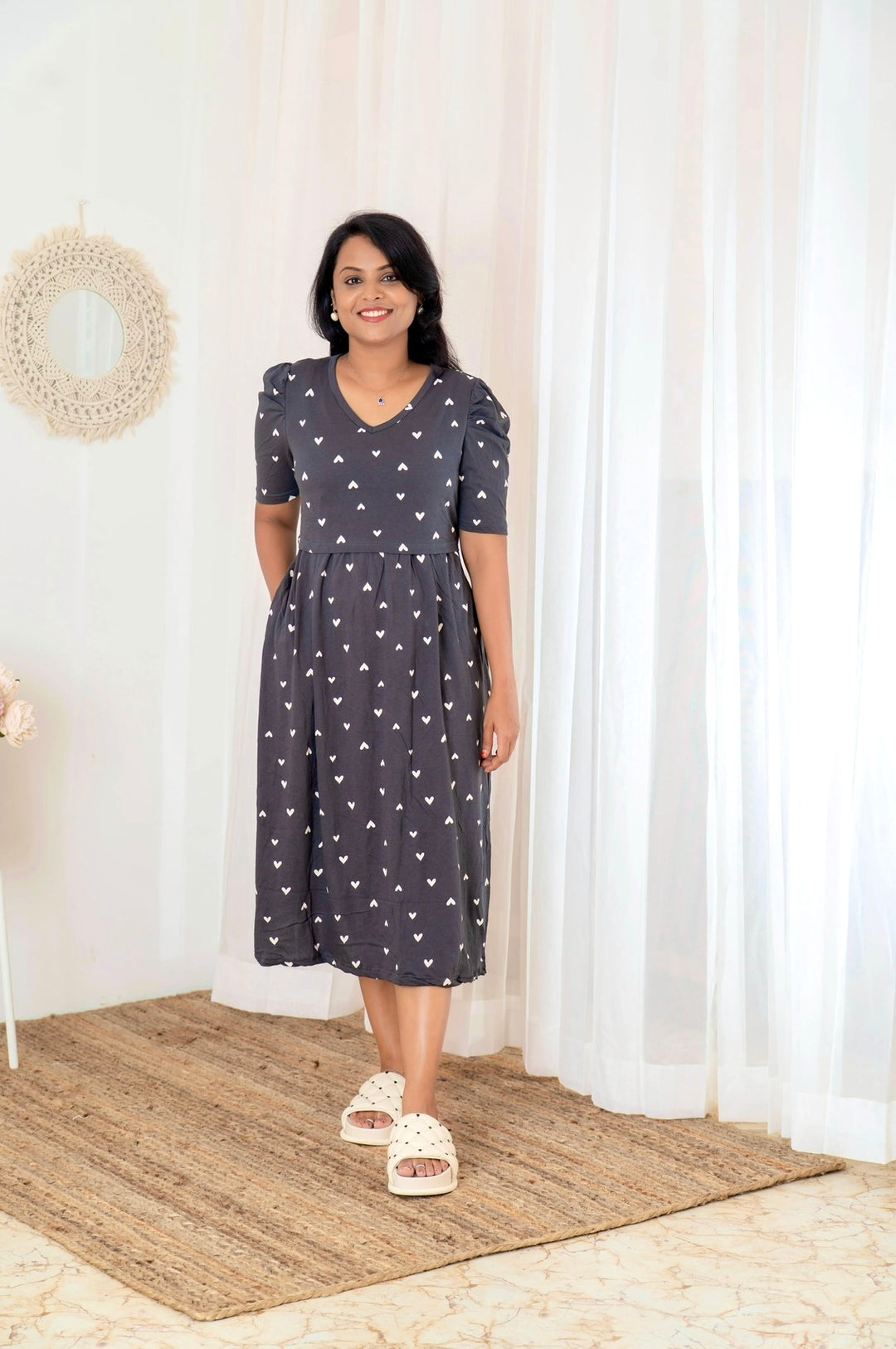 Midi Grey Heart Light Weight Dress