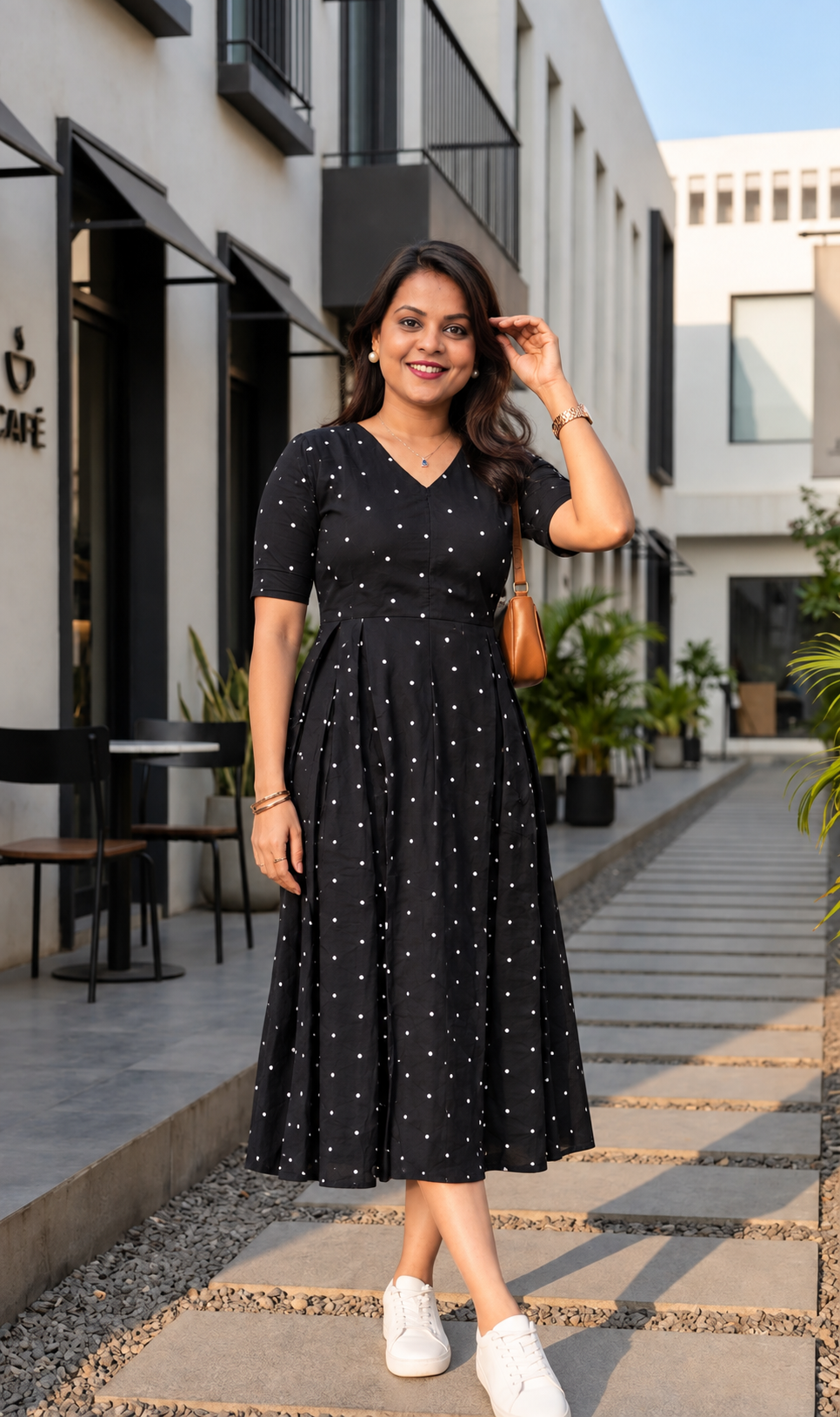Polka  Casual Dress With Lining