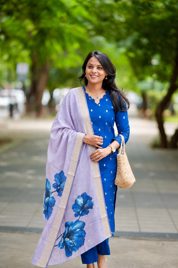 Aruvi -blue  raw silk kurta with dupptta ( ready to dispatch)set of 2