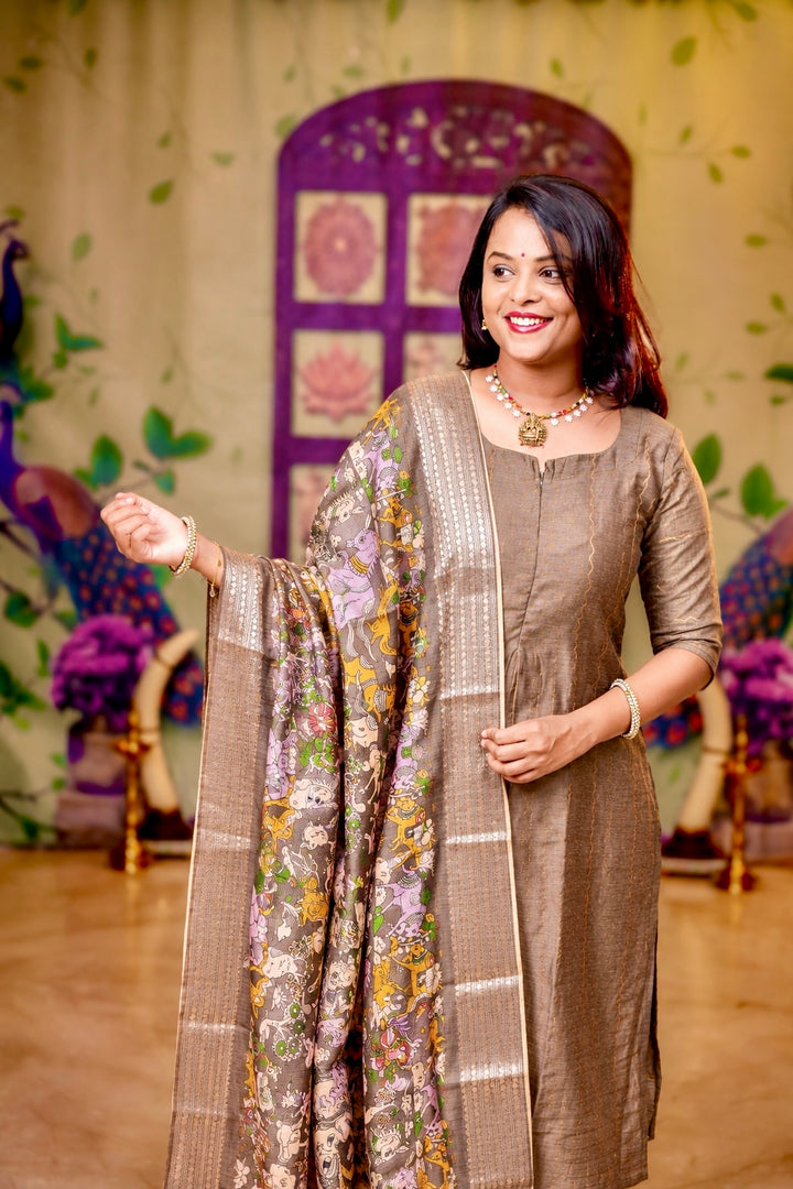 Silver raw silk Kurta 3 piece set with silver  dupptta