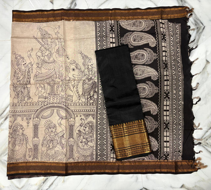 Mangalgiri kanchi border top  with nizam border chennuri silk dupatta