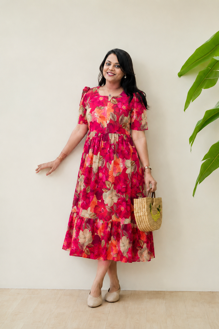 Shruthi georgette casual  Dress With Lining ( No-Iron Everyday Dress)
