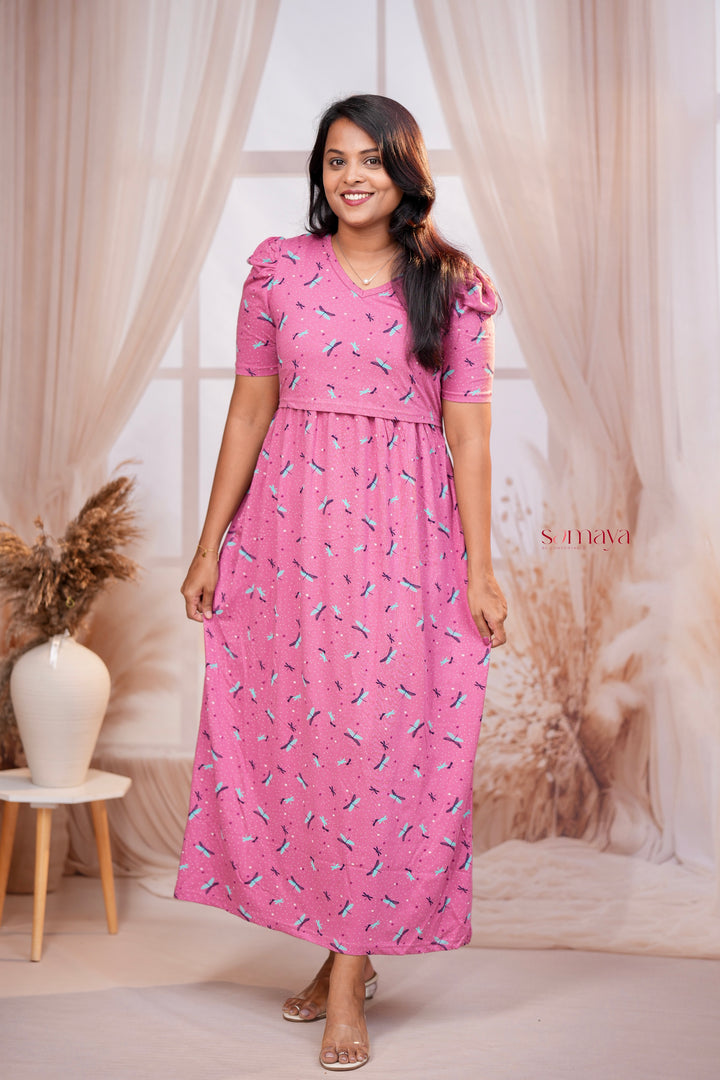Maxi Dusty pink  dragonfly  Light Weight Dress