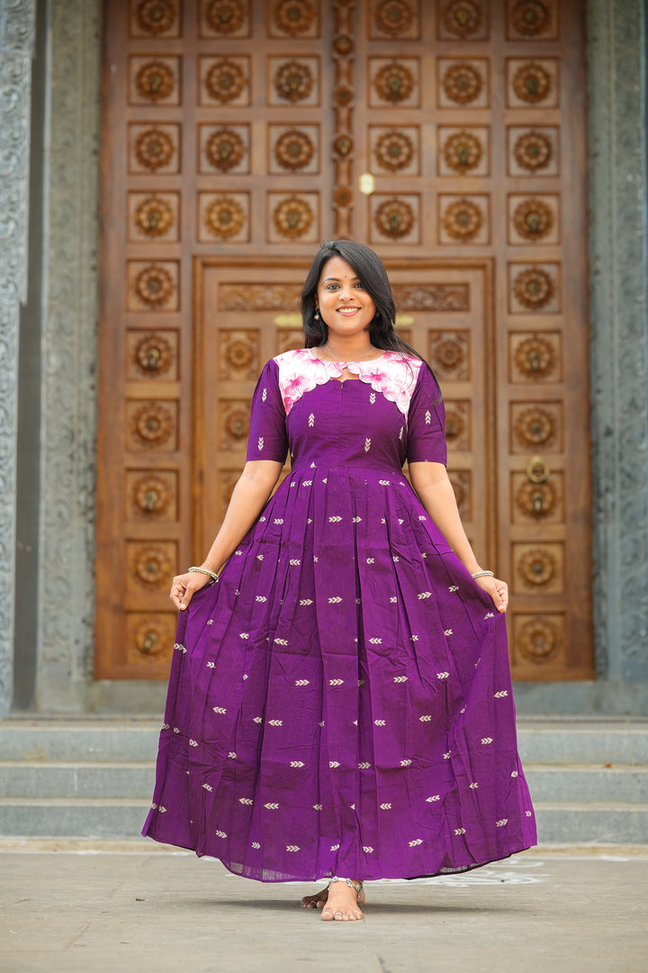 Purple peach organza Dress With Lining