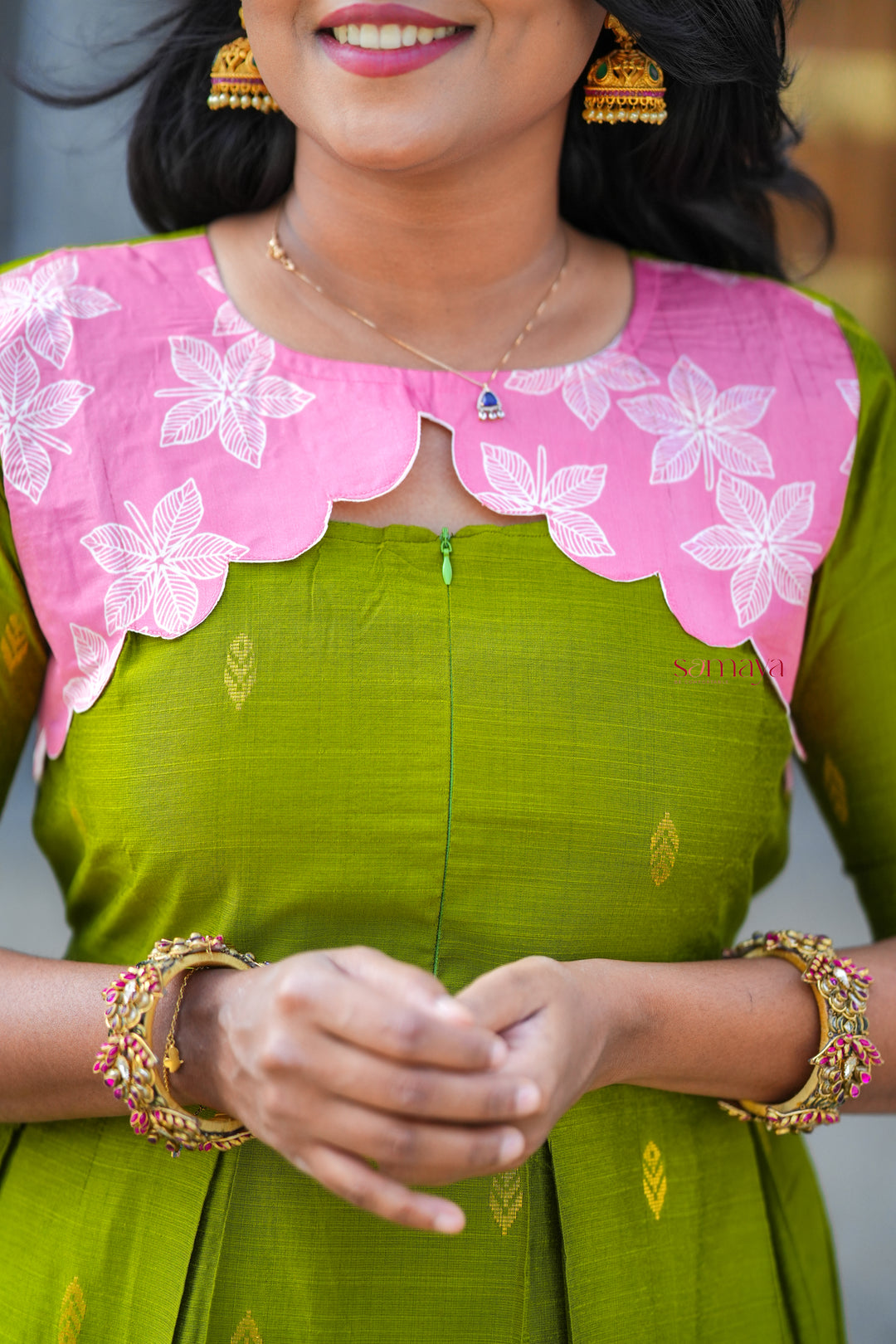 Geethanjali raw silk maxi Dress With chanderi scallop