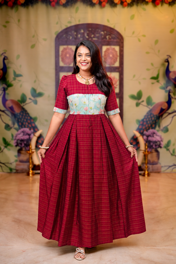 Thangam raw silk midi Dress With Lining -48” inch length