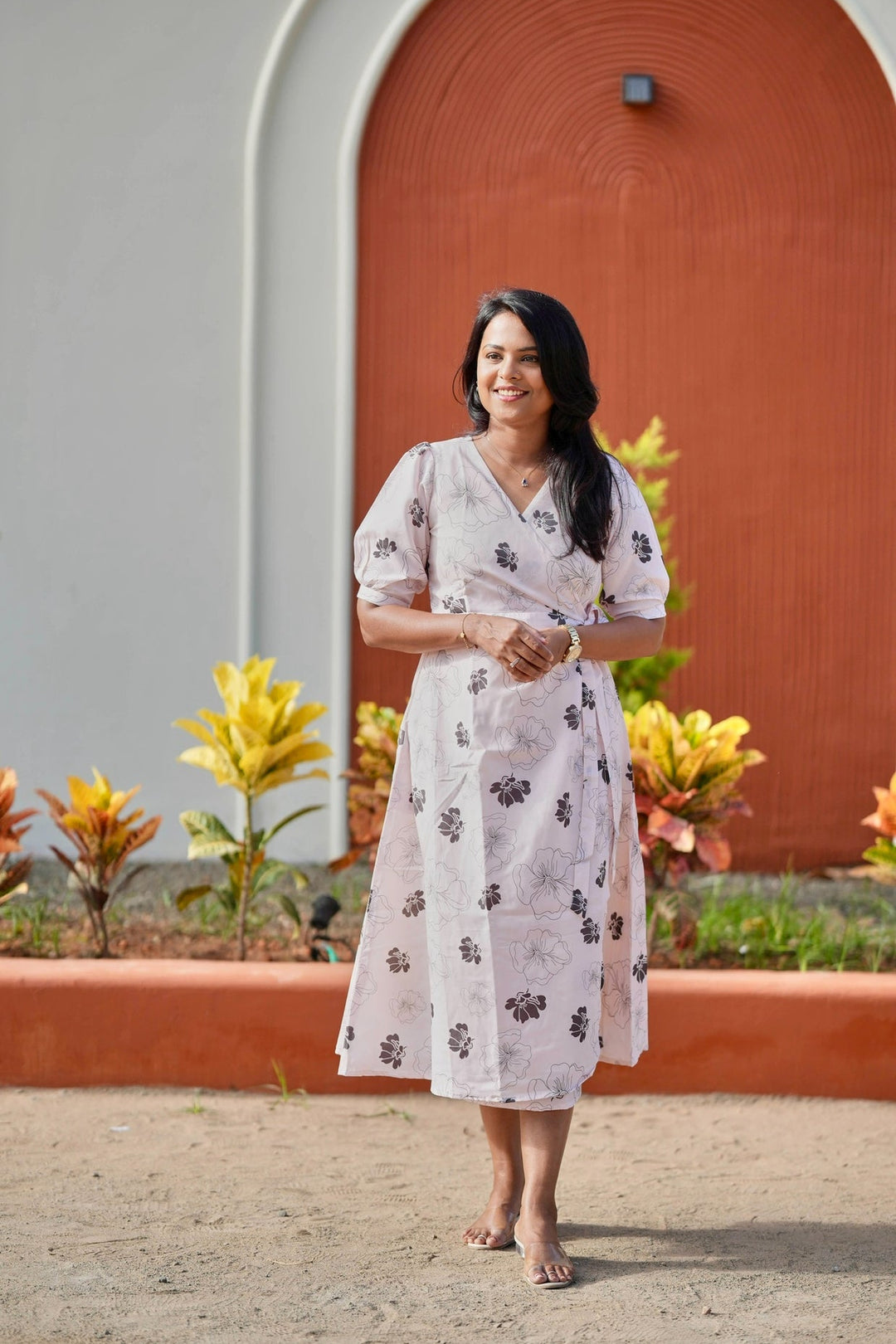 Floral wrap dress with lining slip ( choose smaller size for good fit )