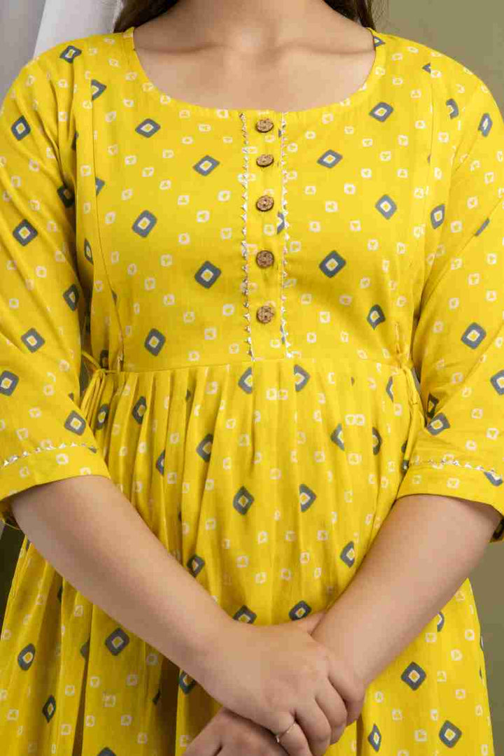 Yellow bandhini Maternity Feeding  kurta