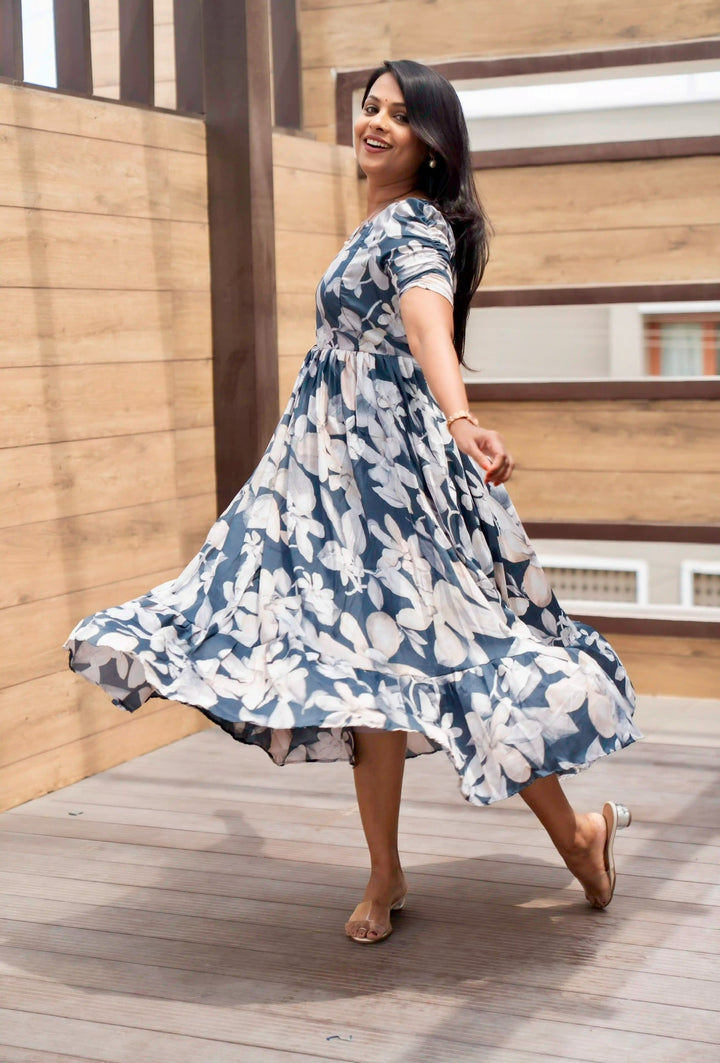 Grey Delta crepe Casual Dress With Lining( Zero-maintenance: just wash, dry & wear)