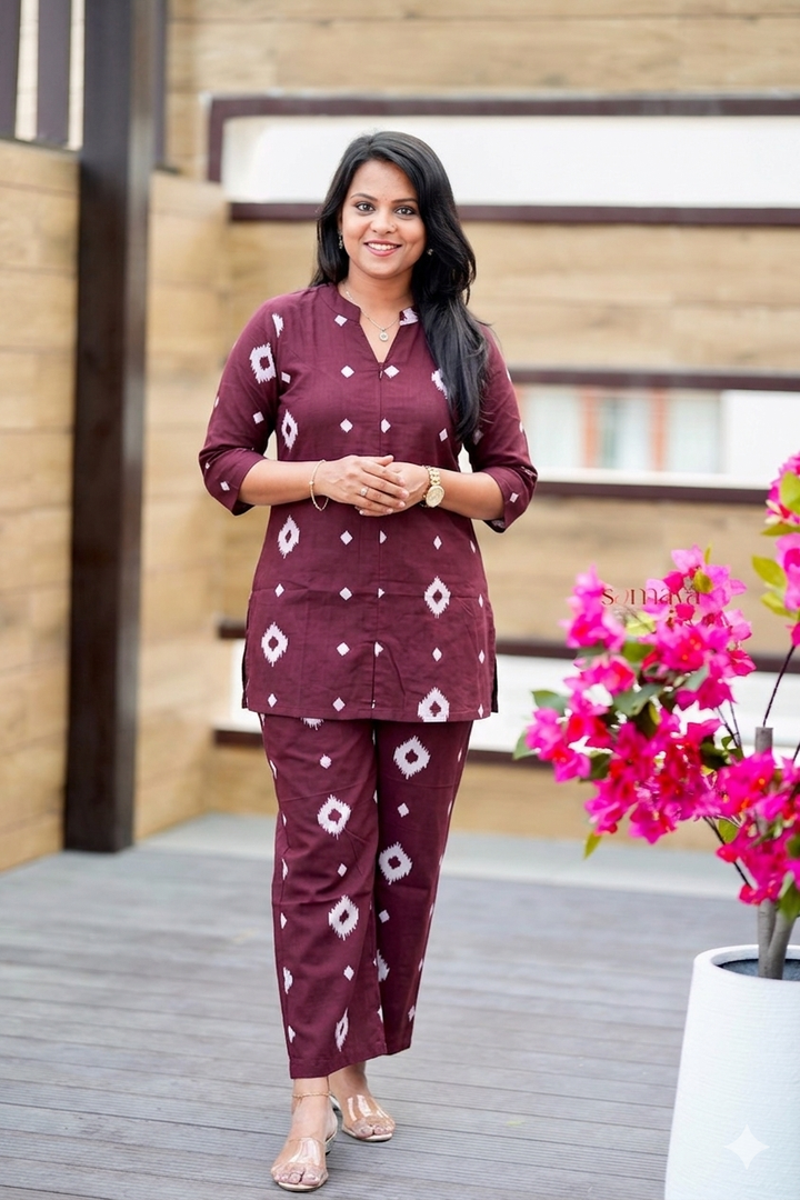 HAASYA  burgundy Night Co-ord Set