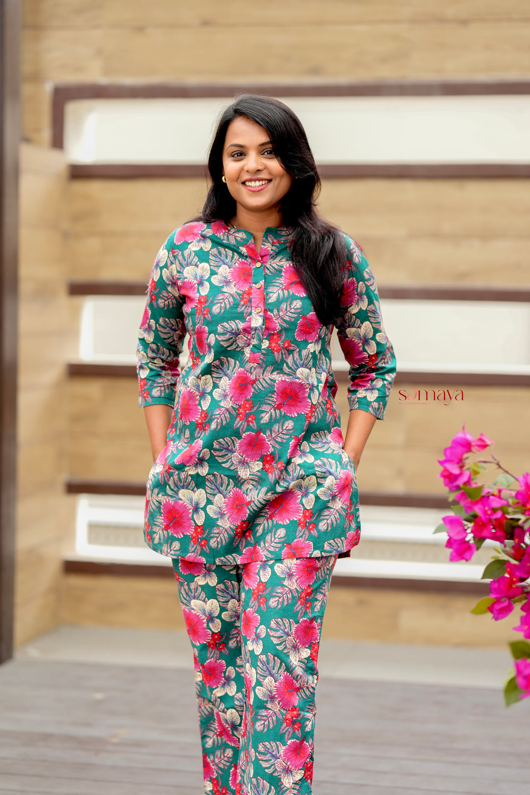 HAASYA-Green Maroon Night Co-ord Set