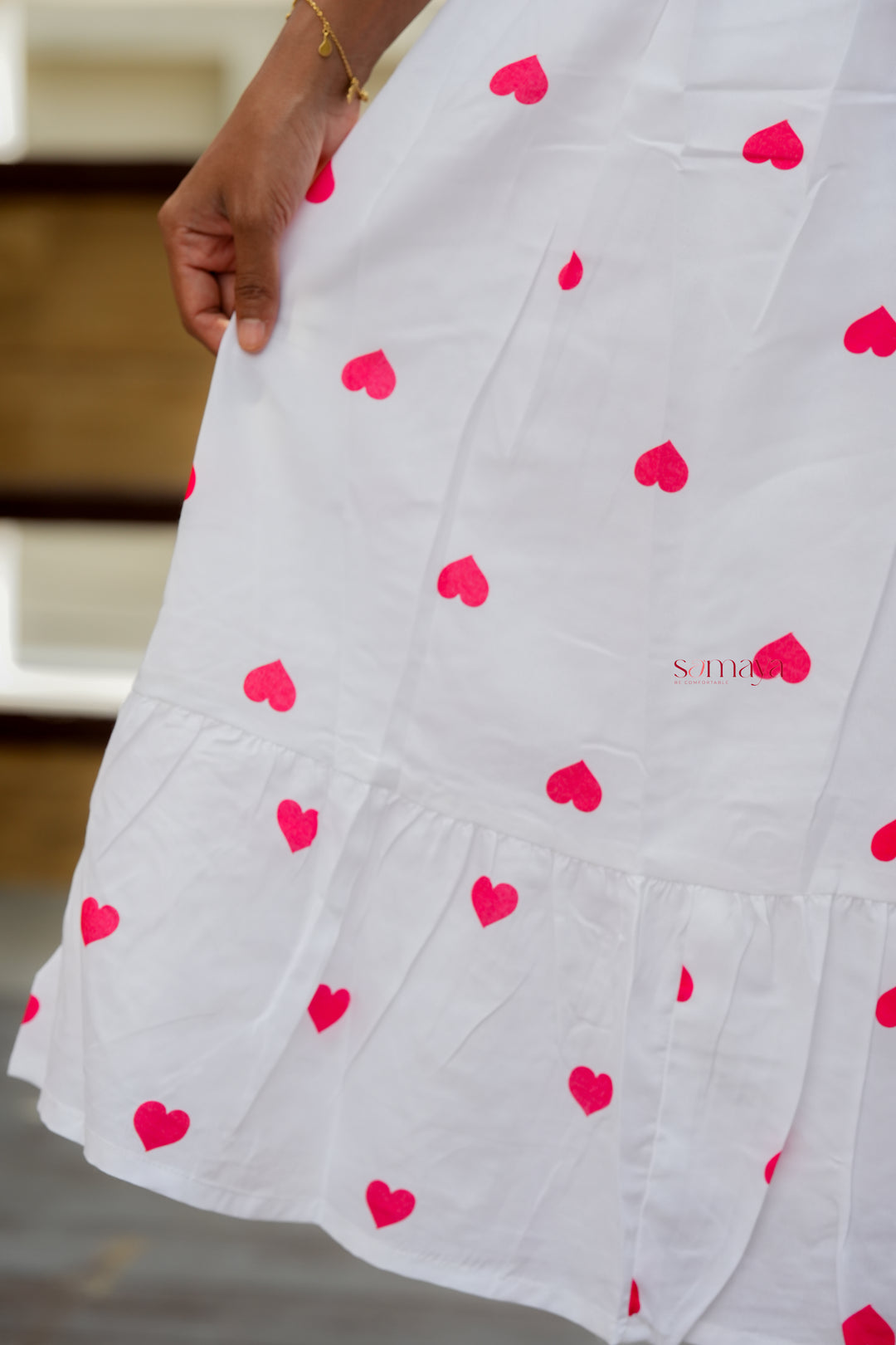 Heart Casual Dress With Lining( Wrinkle-Free Cotton Blend Dress)