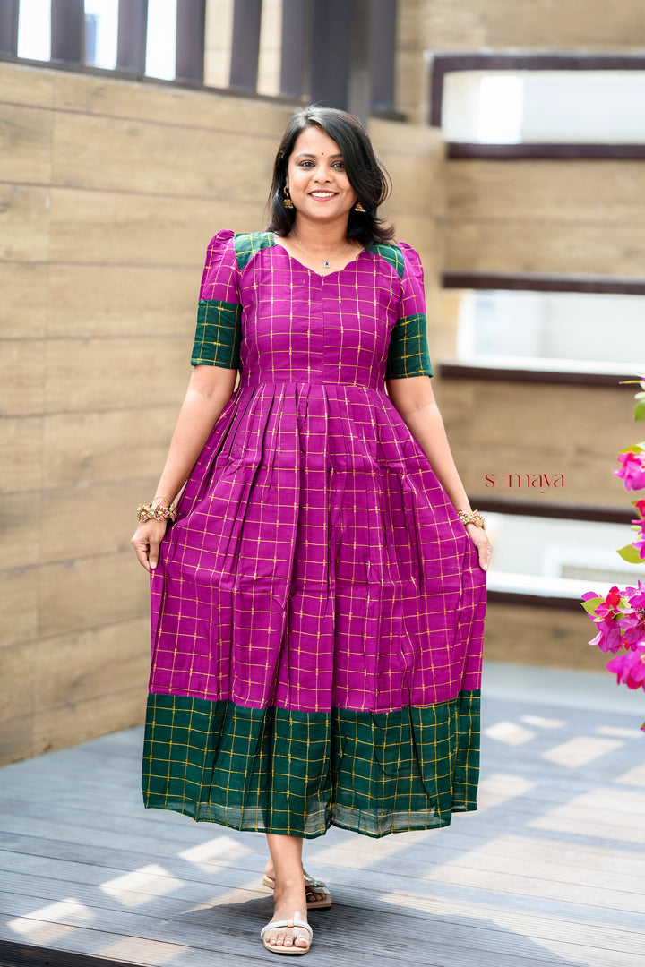 Poongulazi checked maxi Dress With Lining ( pre order )