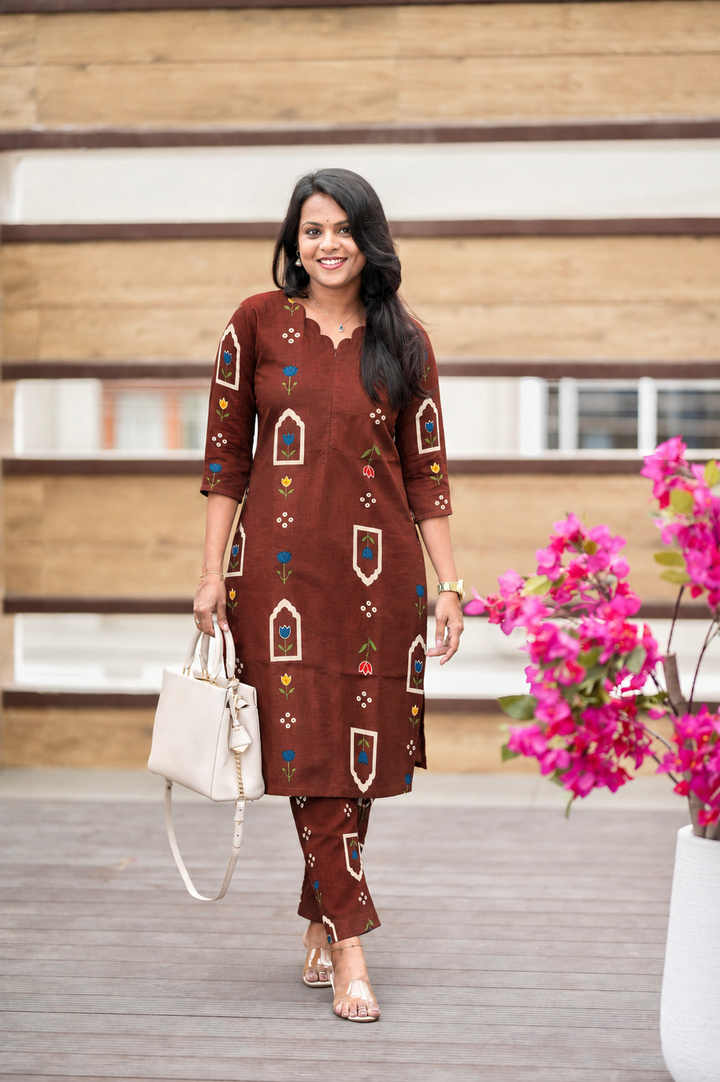 Siya brown 2 piece long kurta and pants  with lining