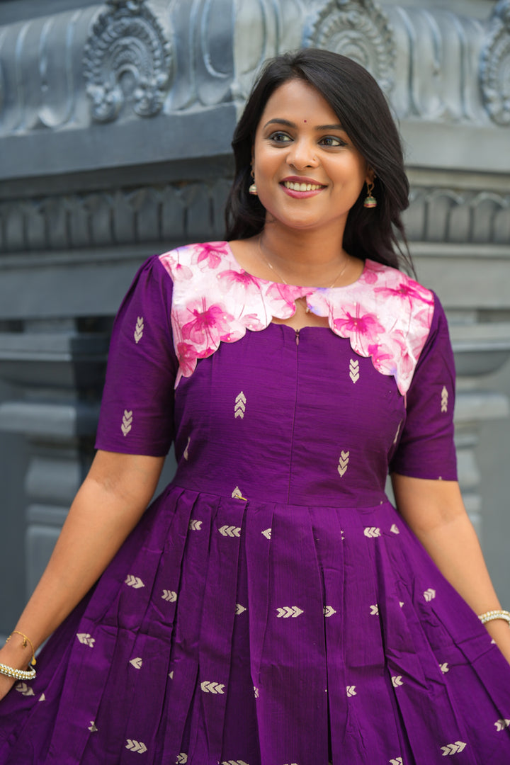 Purple peach organza Dress With Lining