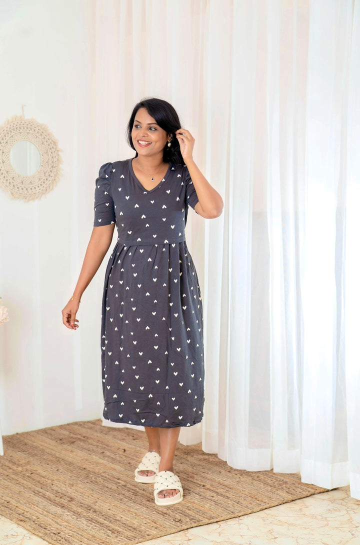 Midi Grey Heart Light Weight Dress