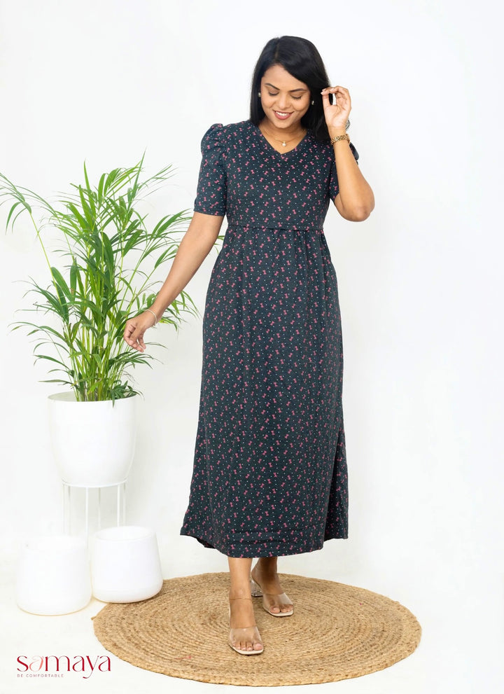 Maxi  Ribbon Grey Light Weight Dress ( minor embroidery variation so sold at t sale price)