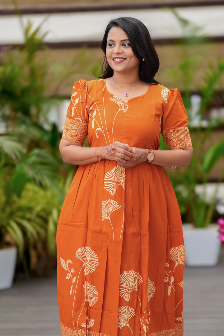 Rust orange Casual Dress With Lining