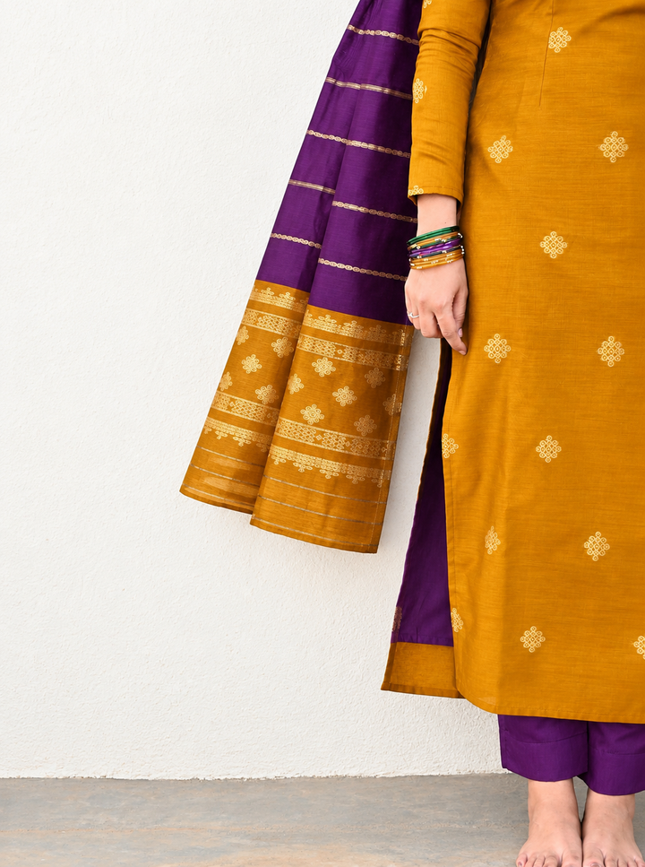 Kolam Mango & Violet  3 piece salwar suit set with dupptta ( pre order ) 30 Oct dispatch ( limited edition )
