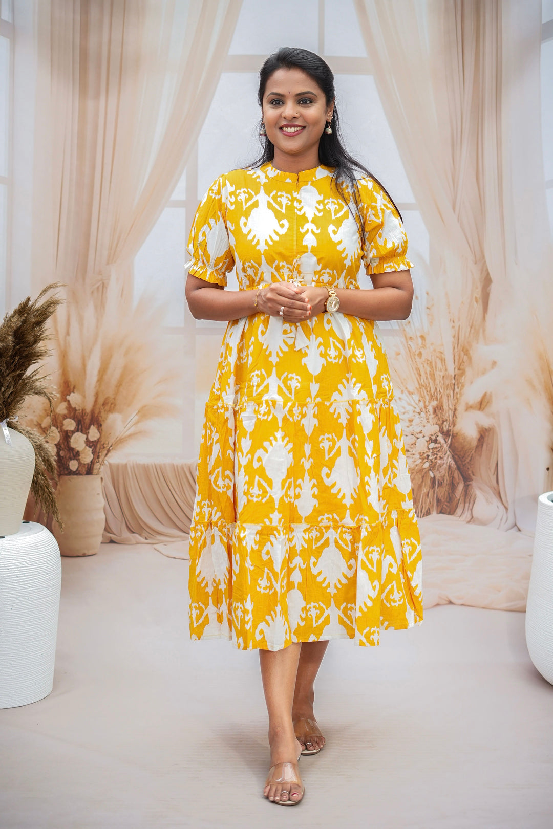 yellow gold casual dress Yellow Cotton Gauze Mini Dress - Casual Dresses
